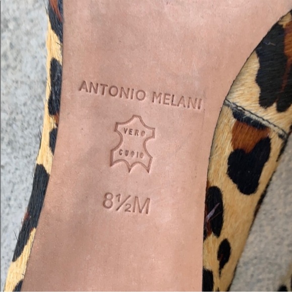 ANTONIO MELANI Pony Hair Leopard Print Peep Toe High Heels Women's Size 8.5 - Picture 8 of 8